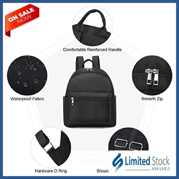 Waterproof Mini Backpack Lightweight Nylon Daily Purse Multiple Pockets